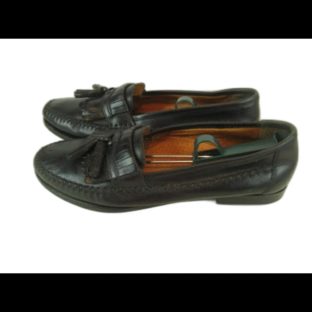 Mens Forte Moda (Brazil) Black Leather Tassle Kiltie Slip On Loafers sz 11D